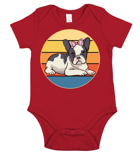 French Bulldog Dog Breed Vintage Retro Sunset Short Sleeve Baby One-Piece