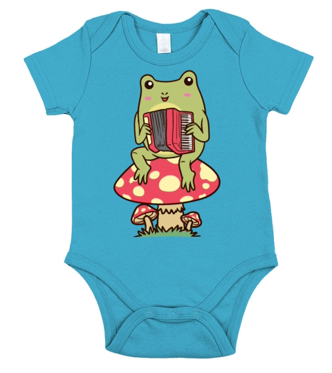 Frog On A Mushroom Accordion Player Accordionist Short Sleeve Baby One-Piece