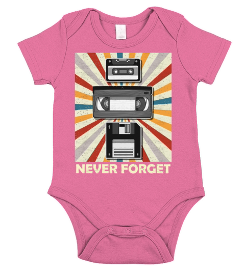 Never Forget Tee Funny Videocassette Floppy Disk Short Sleeve Baby One-Piece
