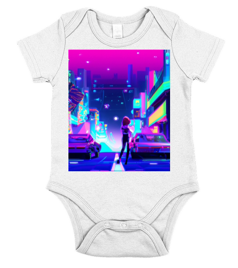Vaporwave Car Synthwave Girl Short Sleeve Baby One-Piece