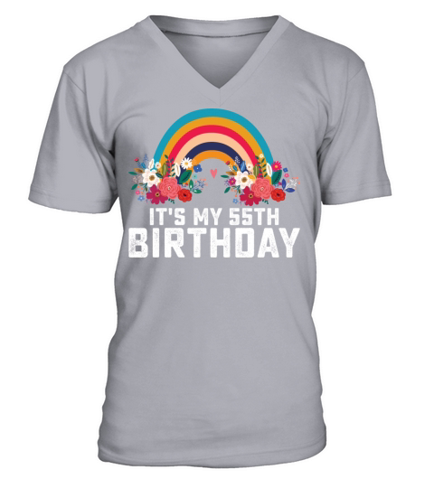Boho Rainbow Its My 55th Birthday V-Neck T-shirt