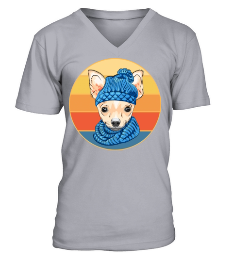 Cute Chihuahua Dog Breed Vintage Retro Sunset V-Neck T-shirt