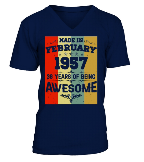 February 1957 Vintage Birthday Present V-Neck T-shirt