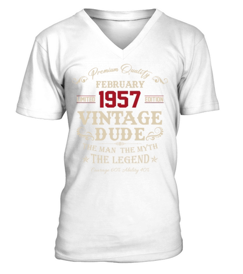 February 1957 Vintage Birthday Present V-Neck T-shirt