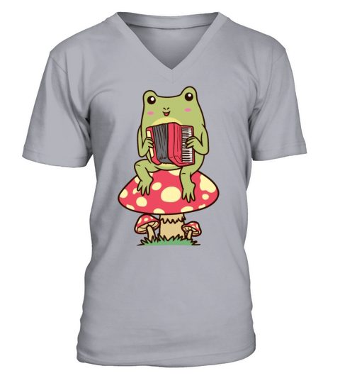 Frog On A Mushroom Accordion Player Accordionist V-Neck T-shirt