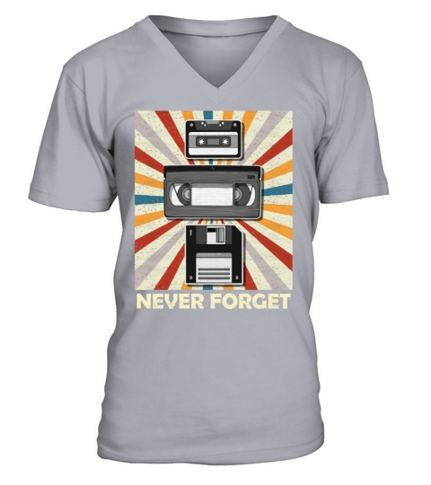 Never Forget Tee Funny Videocassette Floppy Disk V-Neck T-shirt