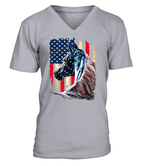 Patriotic Horse American Flag - Horse Vintage V-Neck T-shirt