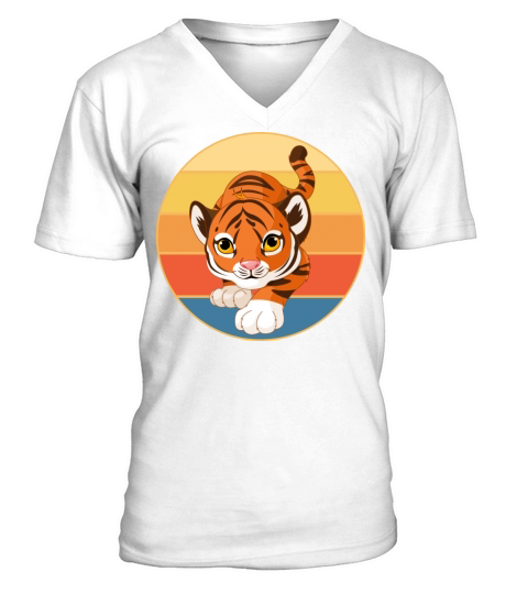 Tiger Big Cat Vintage Retro Sunset V-Neck T-shirt