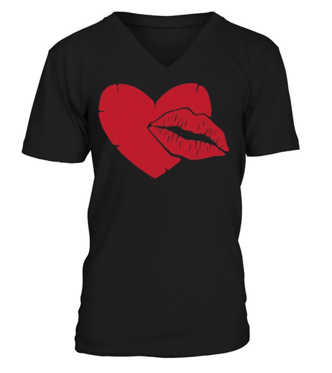 Valentimes Day Heart and Lips Valentine Day Gift V-Neck T-shirt