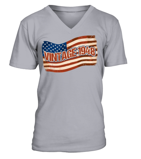 Vintage 1948 USA Flag 74th Birthday for Patriotic V-Neck T-shirt