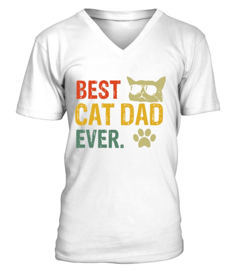 Vintage Best Cat Dad Ever T-Shirt Cat Daddy Gift V-Neck T-shirt
