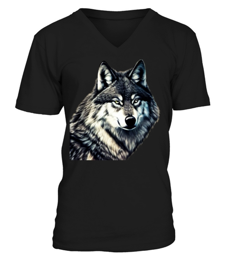 Wolf artwork design predator face imprint V-Neck T-shirt