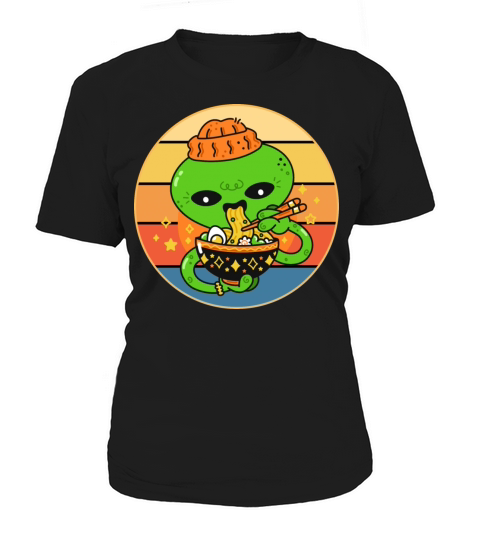 Cute Alien Eating Ramen Vintage Retro Sunset Women's T-Shirt