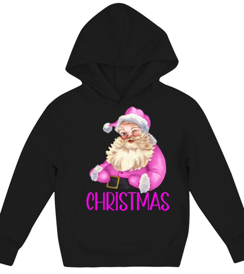 Merry Christmas Retro Vintage Pink Santa Claus Kids Hoodie