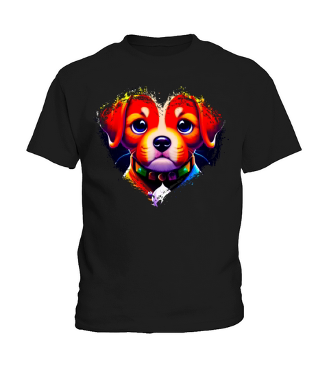 Cute Colorful Rainbow Dog Valentines Day Heart Kids T-Shirt