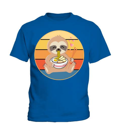Cute Sloth Eating Ramen Vintage Retro Sunset Kids T-Shirt
