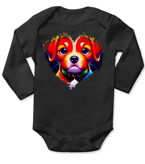 Cute Colorful Rainbow Dog Valentines Day Heart Long Sleeve Baby One-Piece