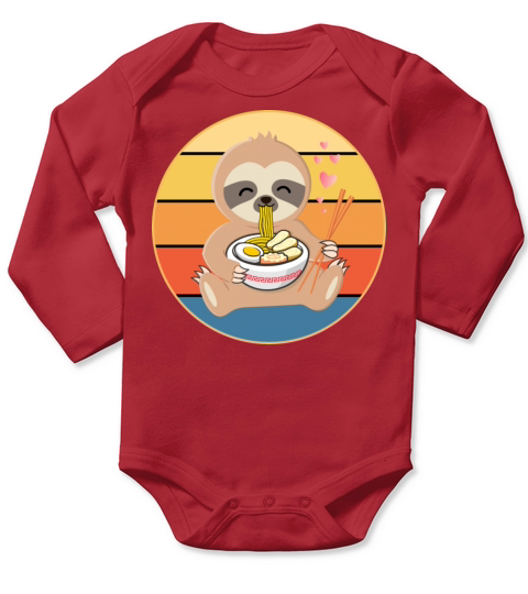 Cute Sloth Eating Ramen Vintage Retro Sunset Long Sleeve Baby One-Piece