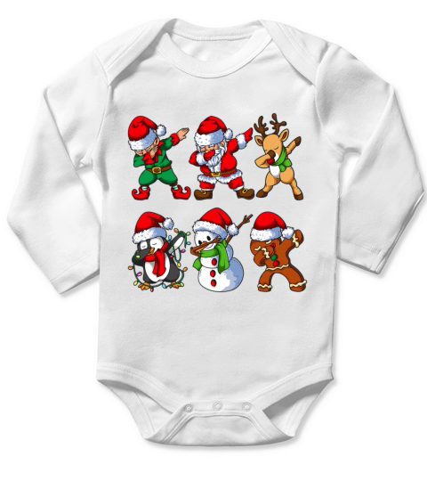 Dabbing Santa Elf Friends Christmas Kids Boys Men Long Sleeve Baby One-Piece