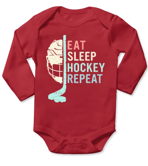 Eat Sleep Hockey Repeat Long Sleeve Baby One-Piece