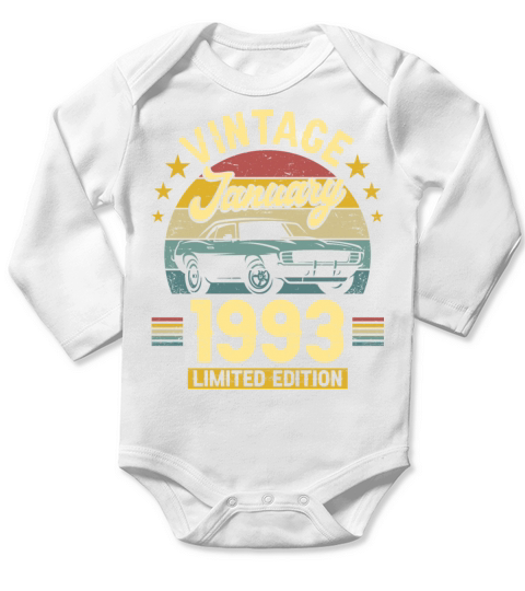 January 1993 30 Years Old Vintage 30th Birthday Long Sleeve Baby One-Piece