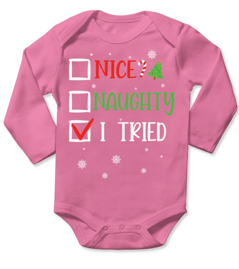 Naughty Nice I tried Christmas Long Sleeve Baby One-Piece
