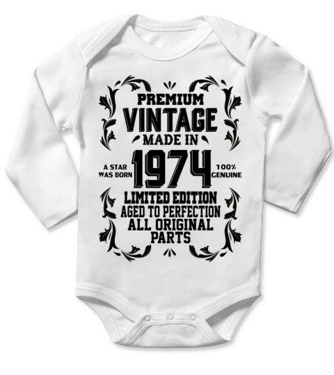 Premium Vintage 1974 Long Sleeve Baby One-Piece