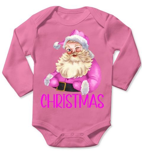 Merry Christmas Retro Vintage Pink Santa Claus Long Sleeve Baby One-Piece