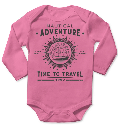 Vintage nautical marine ship wheel typography Long Sleeve Baby One-Piece