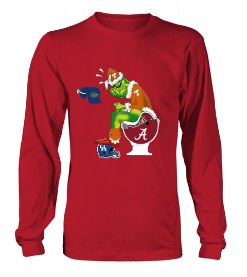 Grinch Santa Tennessee sitting on Alabama Crimson Tide toilet Long sleeved Unisex