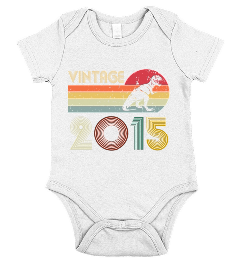 Boy Vintage 2015 7th Birthday 7 Years Old Dinosaur Short Sleeve Baby One-Piece