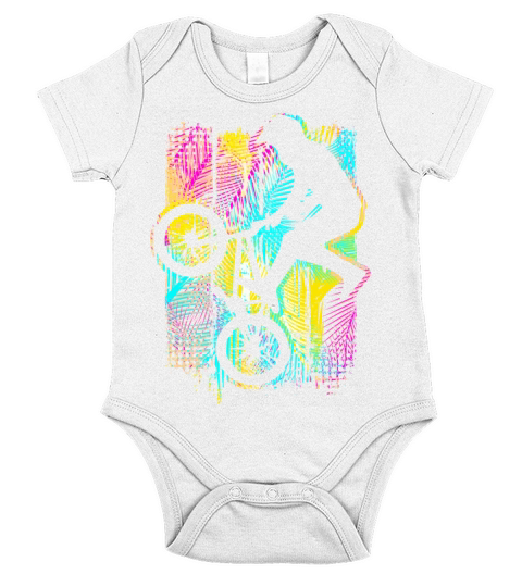 Colorful Bmx Bike - Retro Bmx Rider - Bmx Cyclist Short Sleeve Baby One-Piece