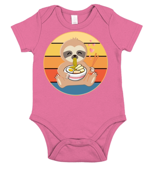 Cute Sloth Eating Ramen Vintage Retro Sunset Short Sleeve Baby One-Piece