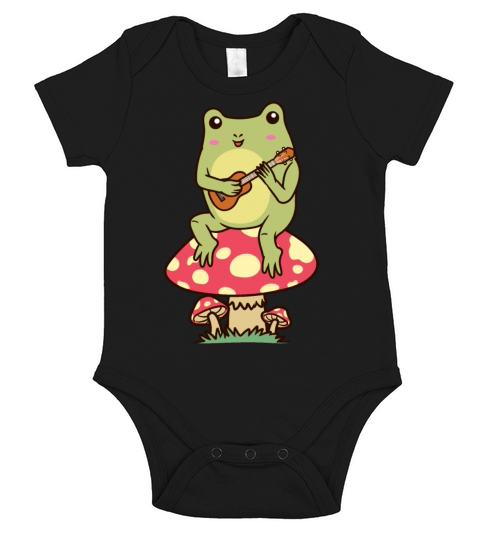 Frog On A Mushroom Ukulele Player Ukulelist Short Sleeve Baby One-Piece