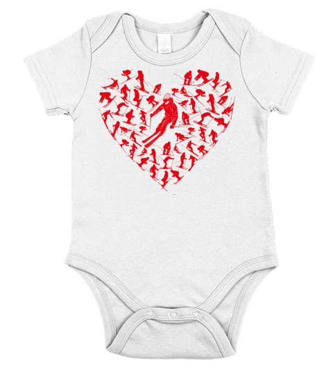 Heart Full Ski Winter Sport Lovers Valentine Gift Short Sleeve Baby One-Piece