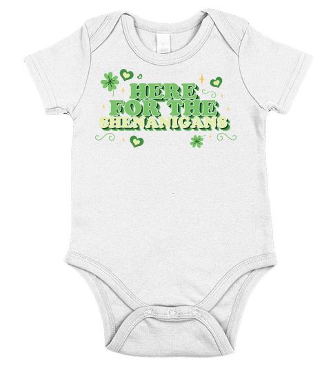 Here for the Shenanigans Retro St Patricks Day Short Sleeve Baby One-Piece