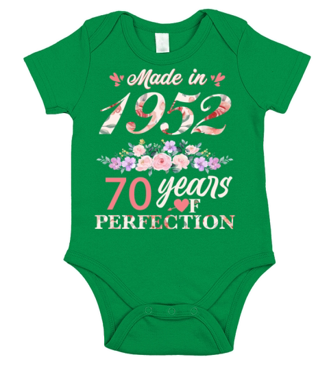Made In 1952 Floral 70 Year Old 70th Birthday Gift Short Sleeve Baby One-Piece