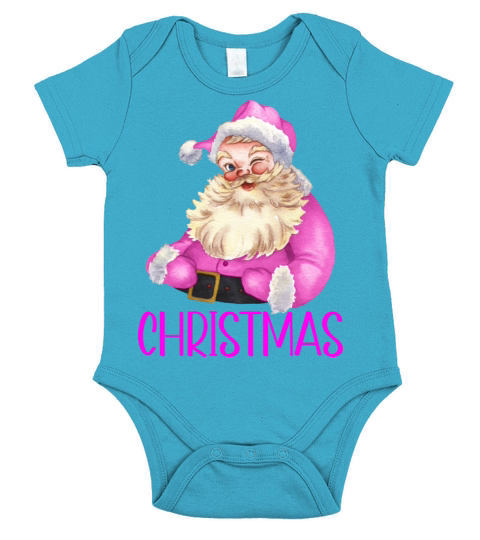 Merry Christmas Retro Vintage Pink Santa Claus Short Sleeve Baby One-Piece