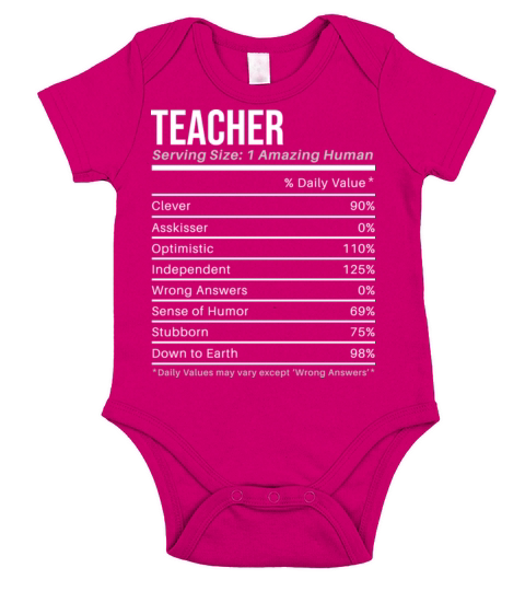 Teacher Nutritional Values Funny Nutrition Facts Short Sleeve Baby One-Piece