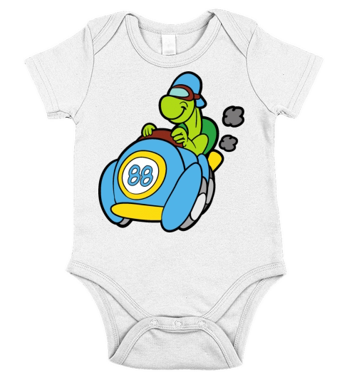 Turtle Tortoise Race Car Racing Car Racer Short Sleeve Baby One-Piece