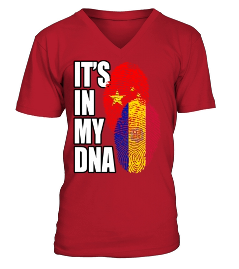 Andorran And Chinese Mix Heritage DNA Flag V-Neck T-shirt