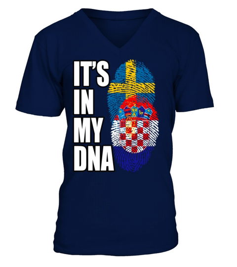 Croatian And Swedish Mix Heritage DNA Flag V-Neck T-shirt