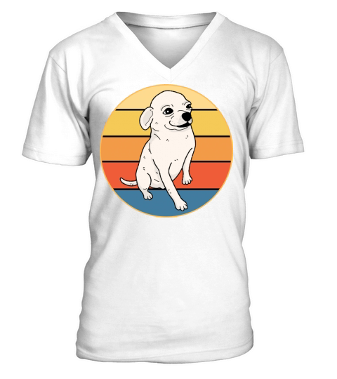 Cute Chihuahua Dog Breed Vintage Retro Sunset V-Neck T-shirt