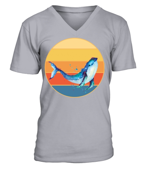 Cute Kawaii Whale Retro Sunset Vintage Ocean V-Neck T-shirt