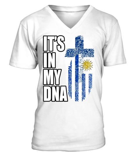 Finland And Uruguayan Mix Heritage DNA Flag V-Neck T-shirt