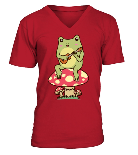 Frog On A Mushroom Ukulele Player Ukulelist V-Neck T-shirt
