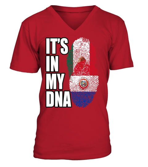 Paraguayan And Mexican Mix Heritage DNA Flag V-Neck T-shirt