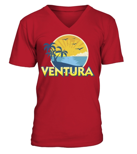 Vintage Ventura Beach California Surfing 70S Desig V-Neck T-shirt