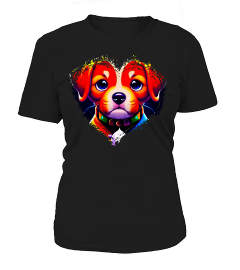 Cute Colorful Rainbow Dog Valentines Day Heart Women's T-Shirt