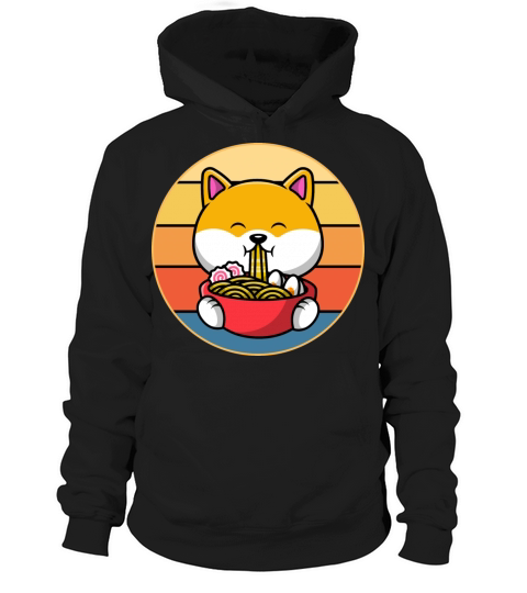 Cute Shiba Inu Eating Ramen Vintage Retro Sunset Hoodie Unisex